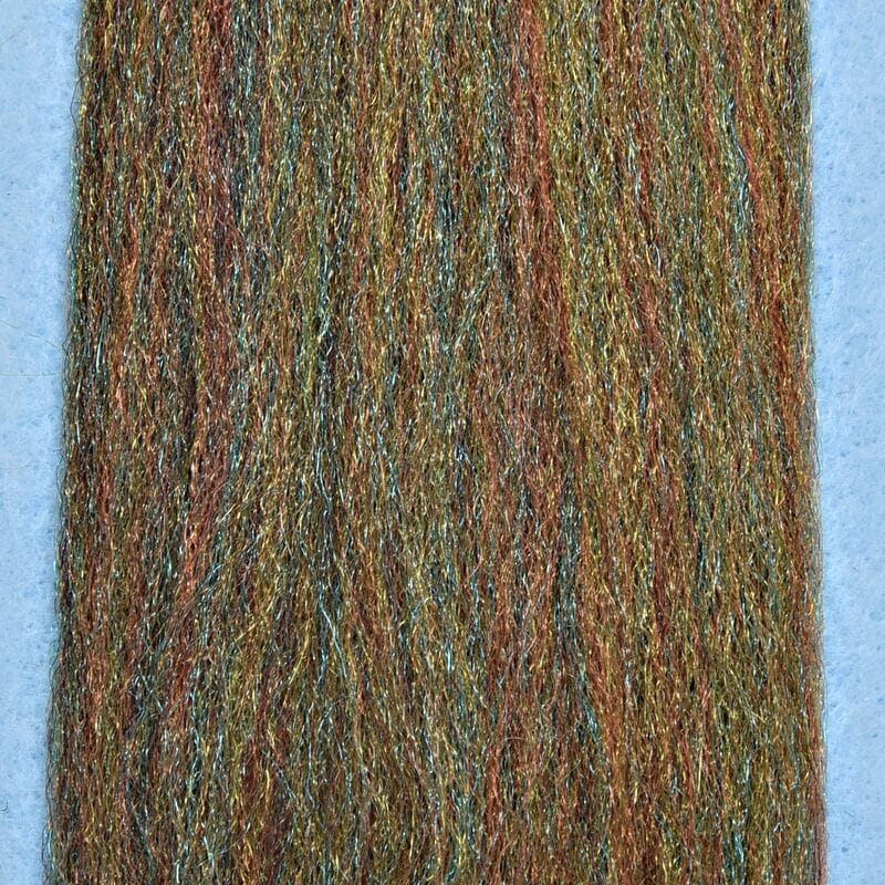 Enrico Puglisi 3D fly tying fibers in olive green, brown and copper with metallic shimmer, fine synthetic strands