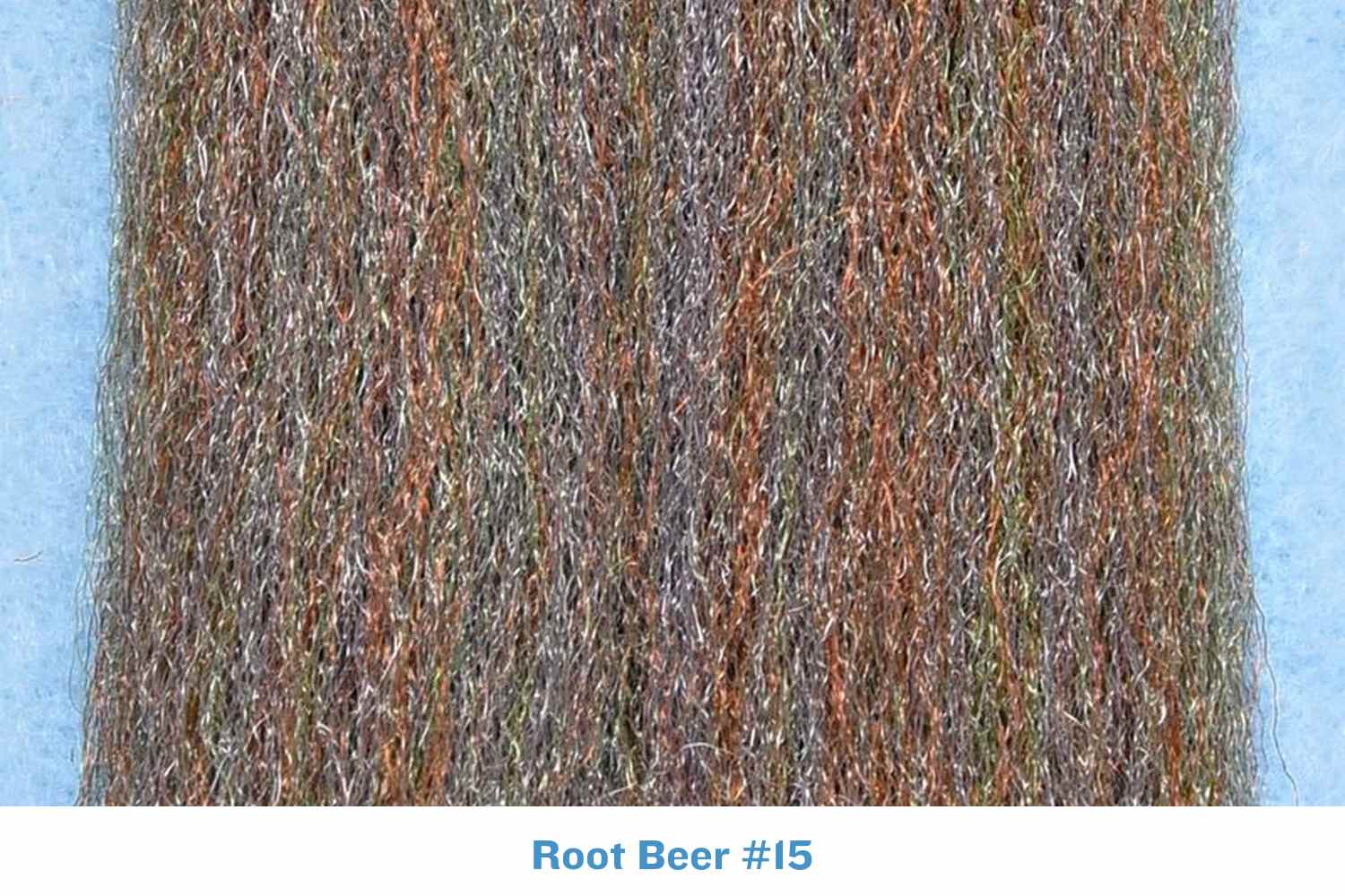 Root beer brown 3D silky fibers with olive and copper shimmer, fine synthetic strands for fly tying
