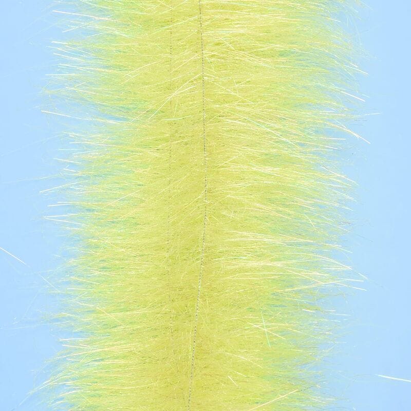 Chartreuse Anadromus brush with dense iridescent synthetic fibers and a stitched central spine for fly tying