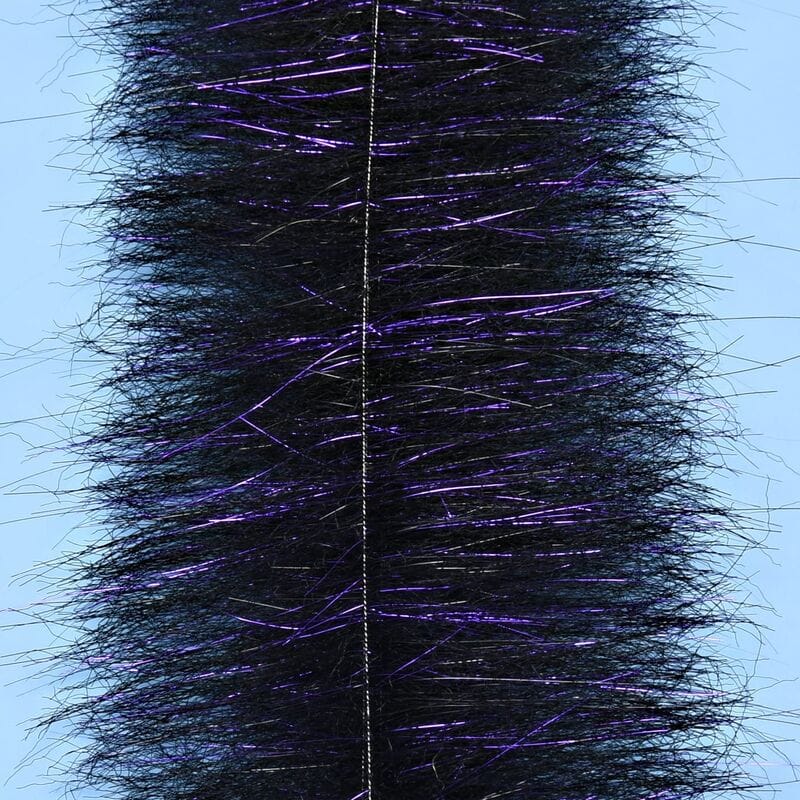 Enrico Puglisi Anadromus brush for fly tying, dense black synthetic fibers with purple tinsel flash and visible center core