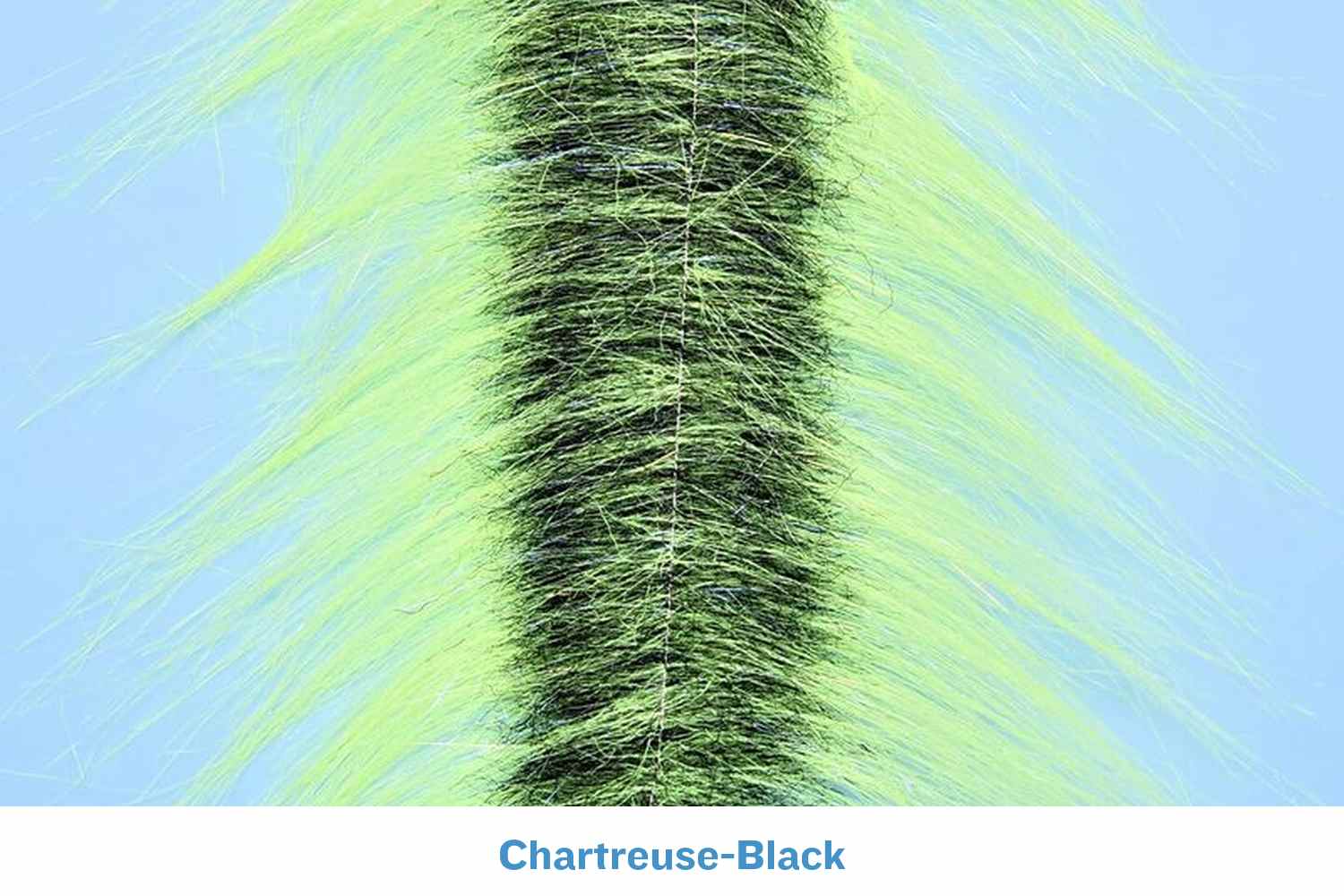 Chartreuse and black Enrico Puglisi craft fur strip with dense black core and long chartreuse synthetic fur for fly tying