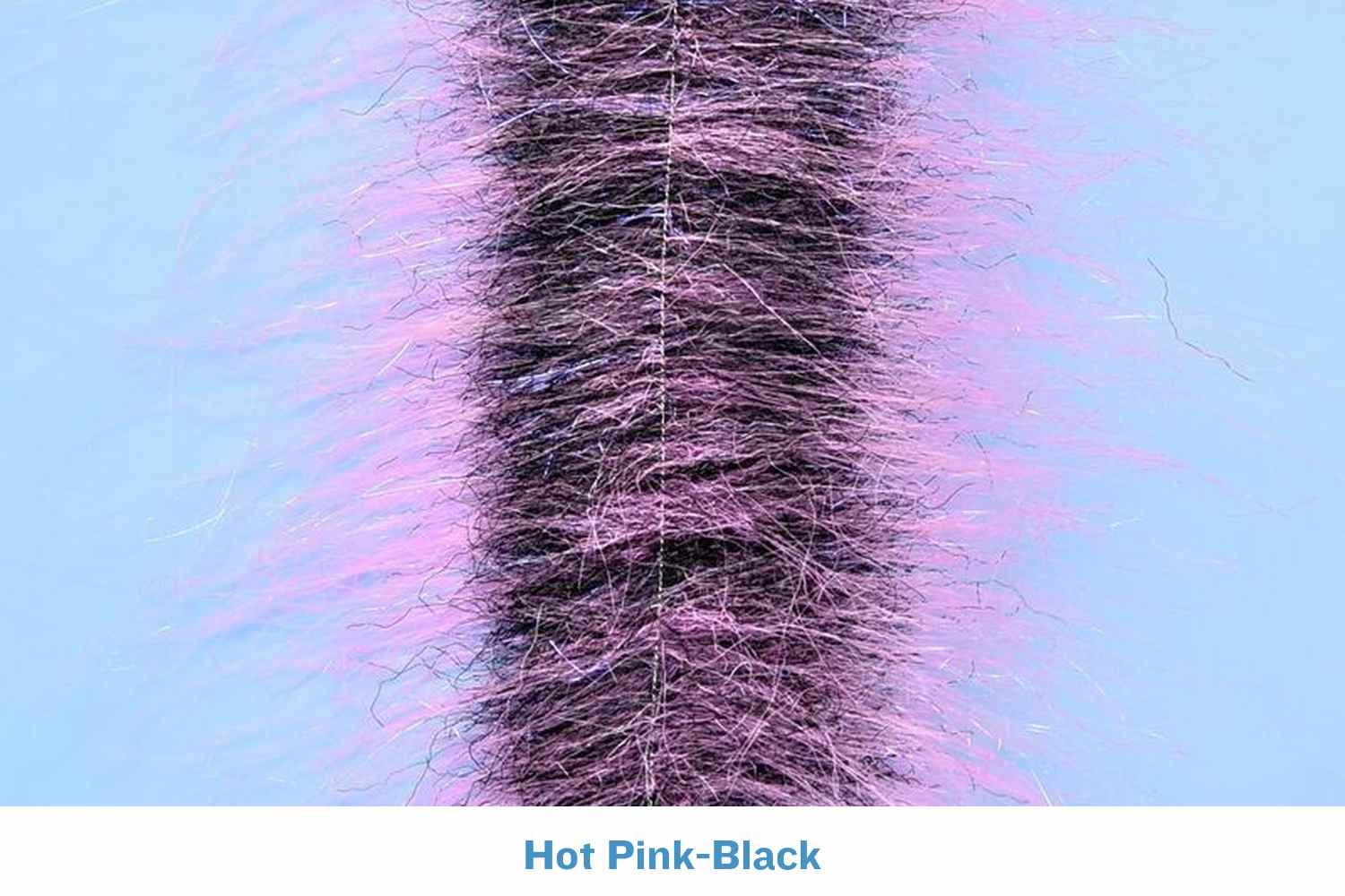 Hot pink and black craft fur strip with dense fuzzy fibers and central stitched spine for fly tying