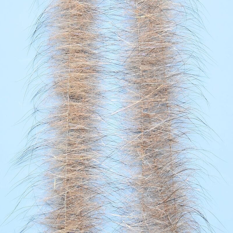 Tan-gray Foxy Brush strands with long soft fox fur and subtle iridescent fibers for fly tying