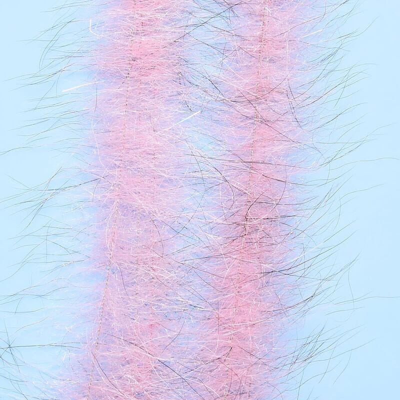 Pink Enrico Puglisi Foxy Brush with long wispy synthetic fibers and iridescent strands for fly tying