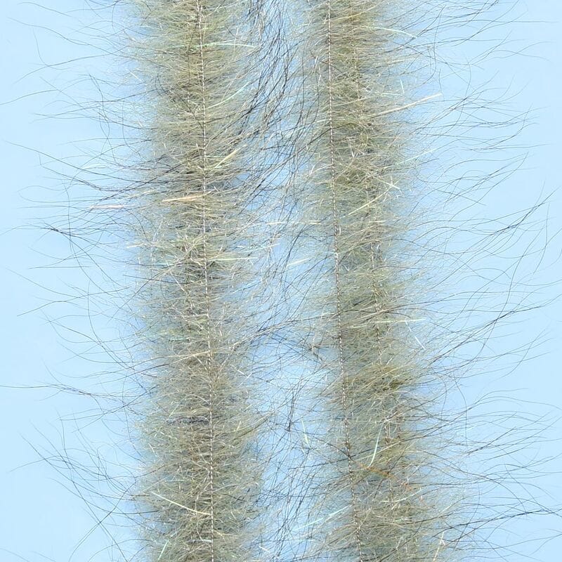 Enrico Puglisi Foxy Brush for fly tying, two olive-gray wispy fox-hair strips with subtle iridescent flash