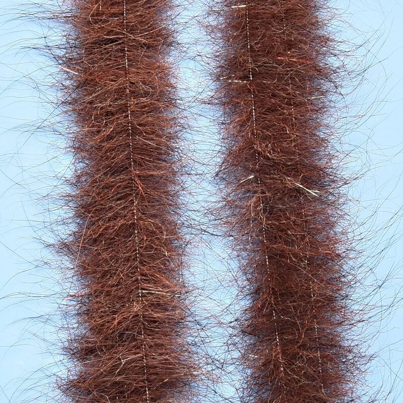Enrico Puglisi Foxy Brush brown fox fur dubbing with wispy copper fibers and visible stitched core for fly tying