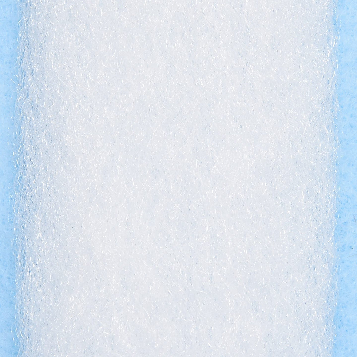 White Enrico Puglisi silky fibers sheet with fine shimmering synthetic strands on pale blue backing, fly tying material
