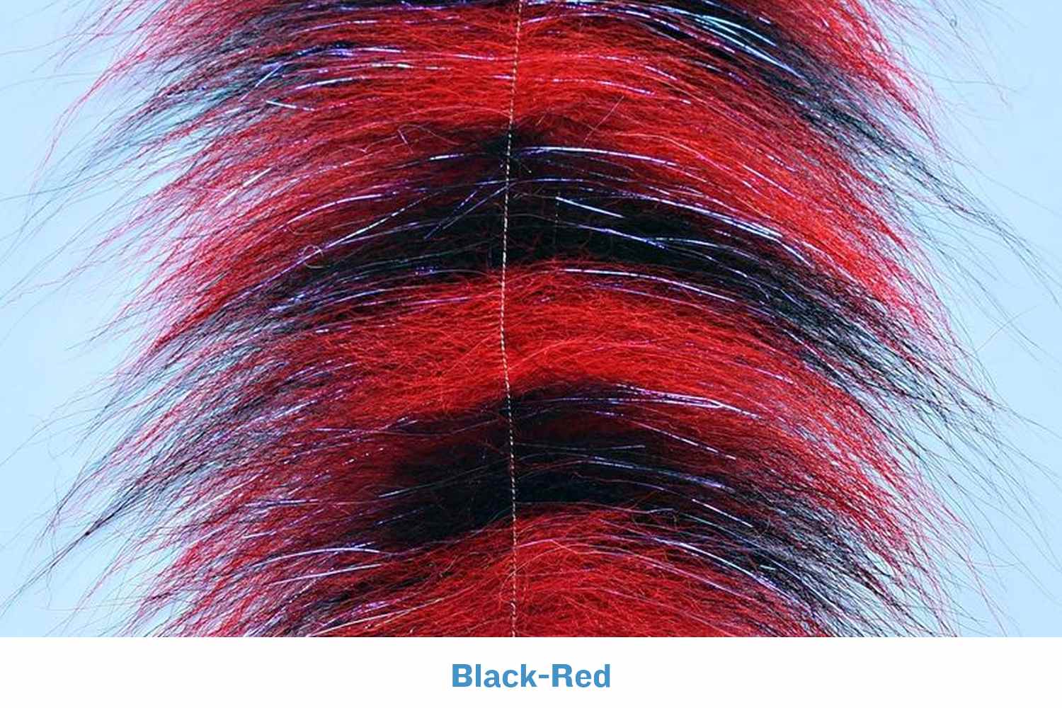 Black-red grizzly Foxy Brush strip with long fox fur fibers and sparkle tinsel, ideal for fly tying