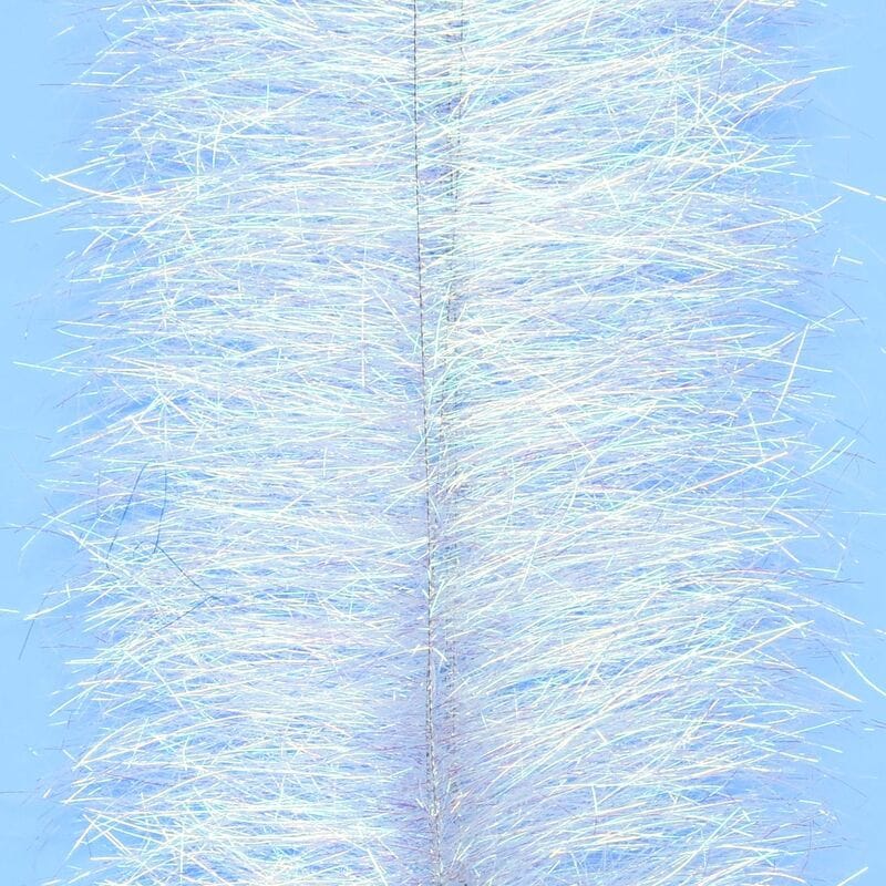 Enrico Puglisi Sparkle Brush with dense iridescent white synthetic fibers on central stem, holographic flash for fly tying