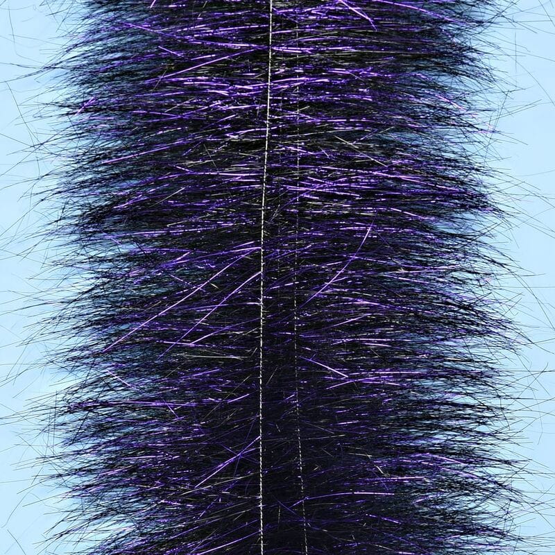 Enrico Puglisi Sparkle Brush with dense black synthetic fibers and purple metallic tinsel, cylindrical fly tying brush