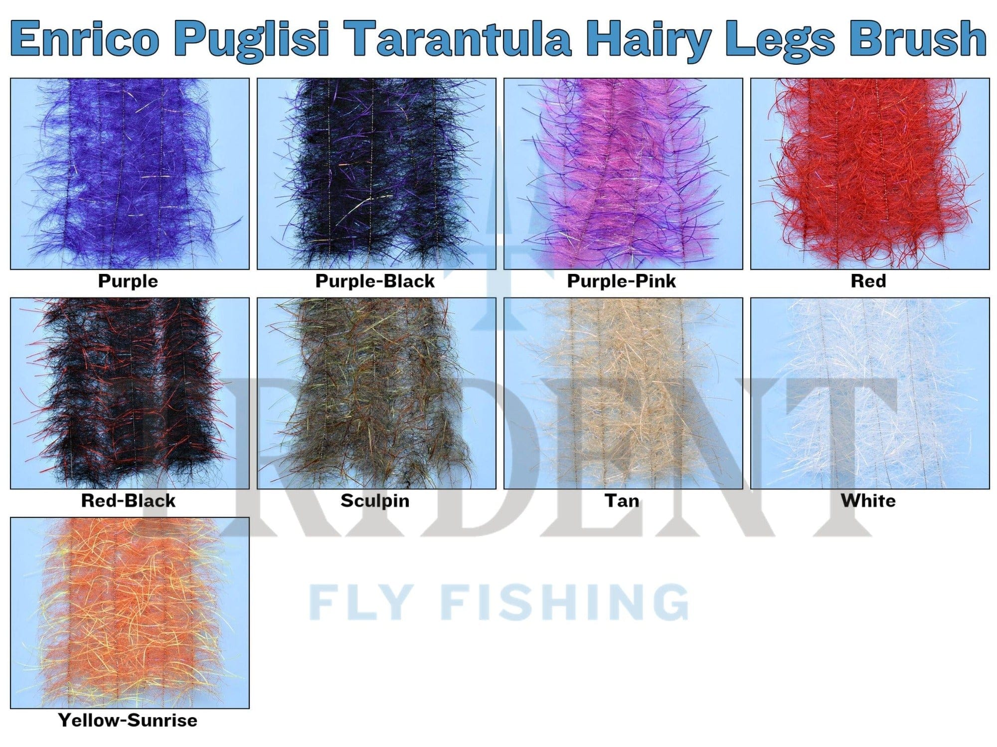 Enrico Puglisi tarantula hairy legs brush strips in vivid purple, red, tan and white fibers for fly tying