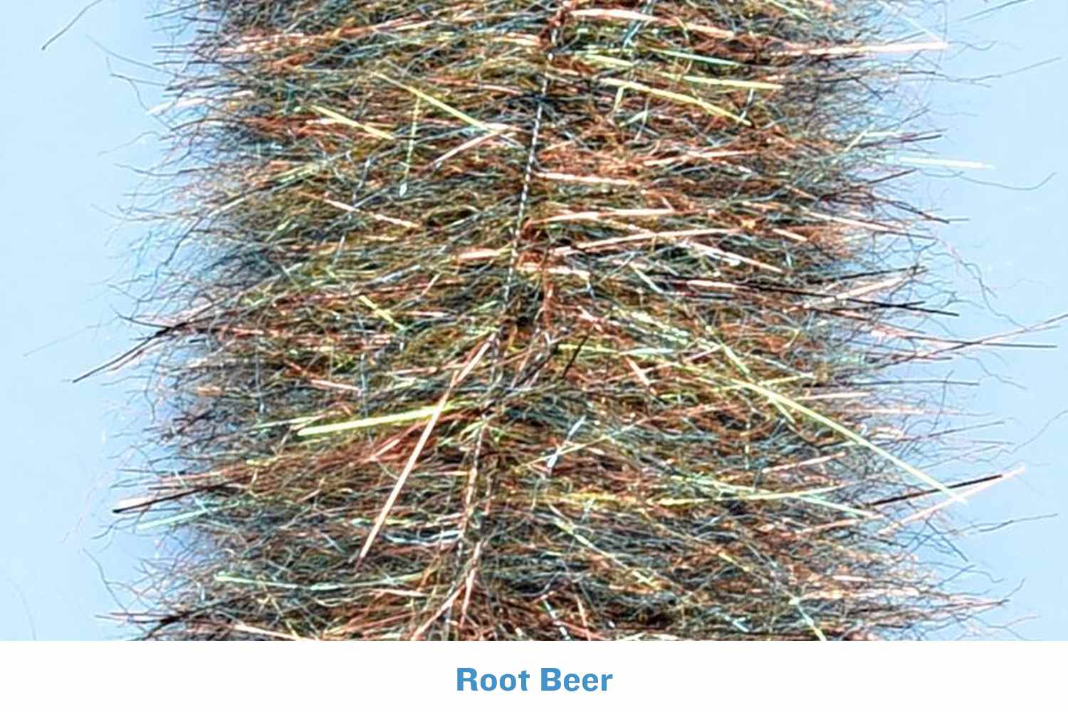 Enrico Puglisi wide UV minnow head brush Root Beer, dense brown synthetic fibers with green and gold flash for fly tying