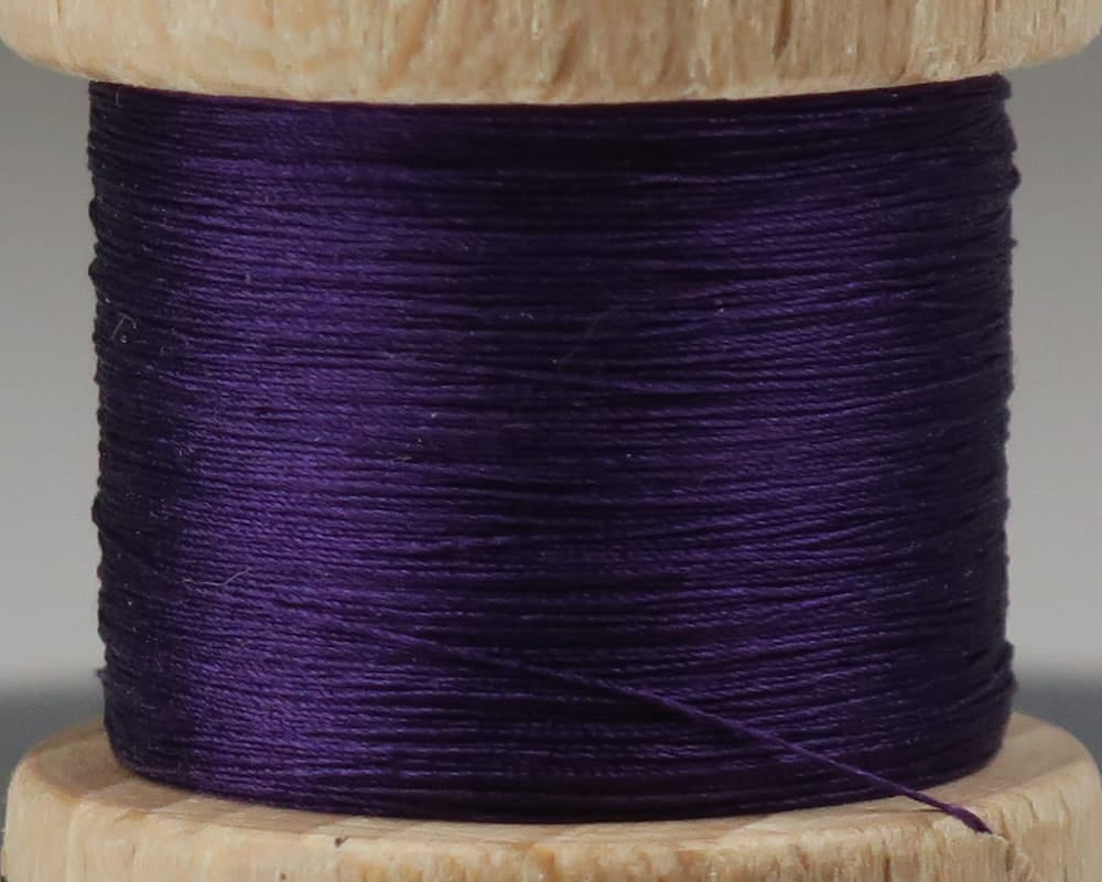 Deep purple Ephemera pure silk thread on a wooden spool, smooth lustrous silk thread for fly tying