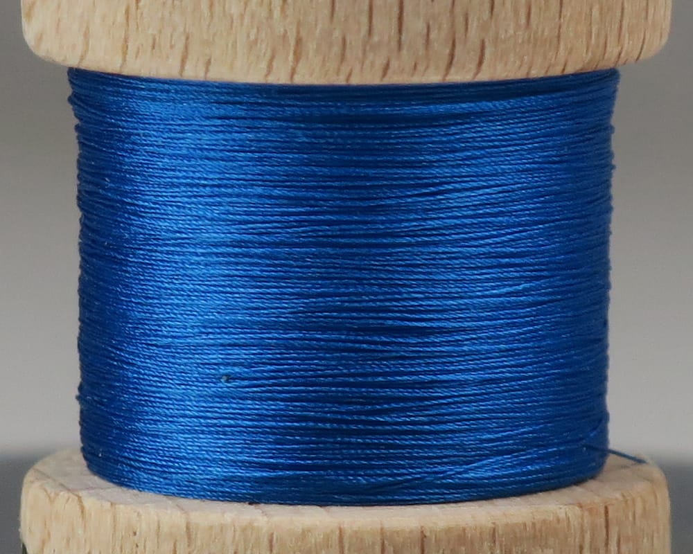 Ephemera royal blue pure silk thread wound on natural wooden spool for fly tying