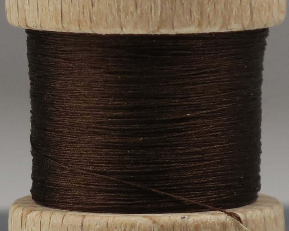 Ephemera dark brown pure silk thread wound on natural wooden spool for fly tying