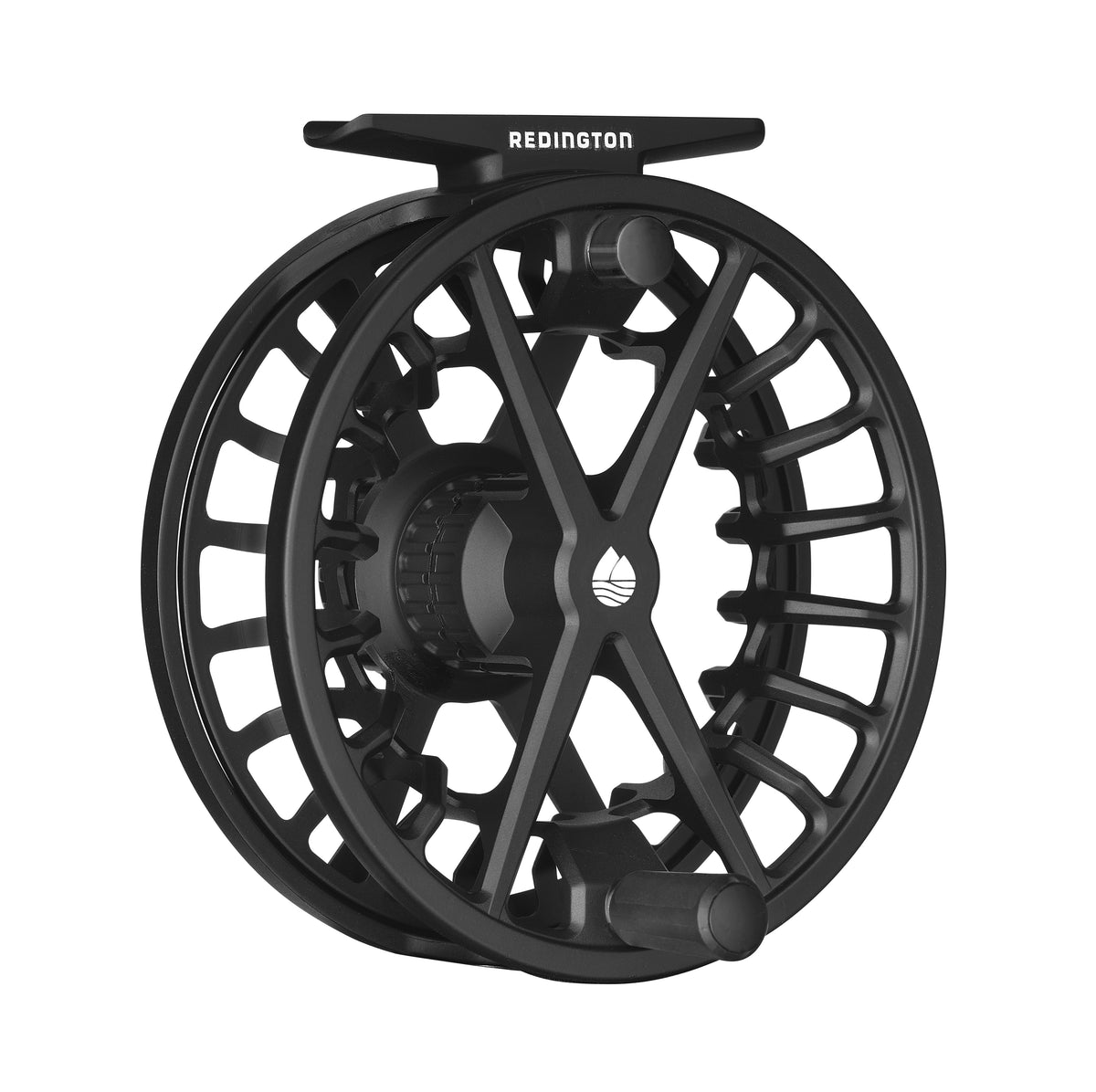 Redington Factor Fly Reel in Black, angled back view