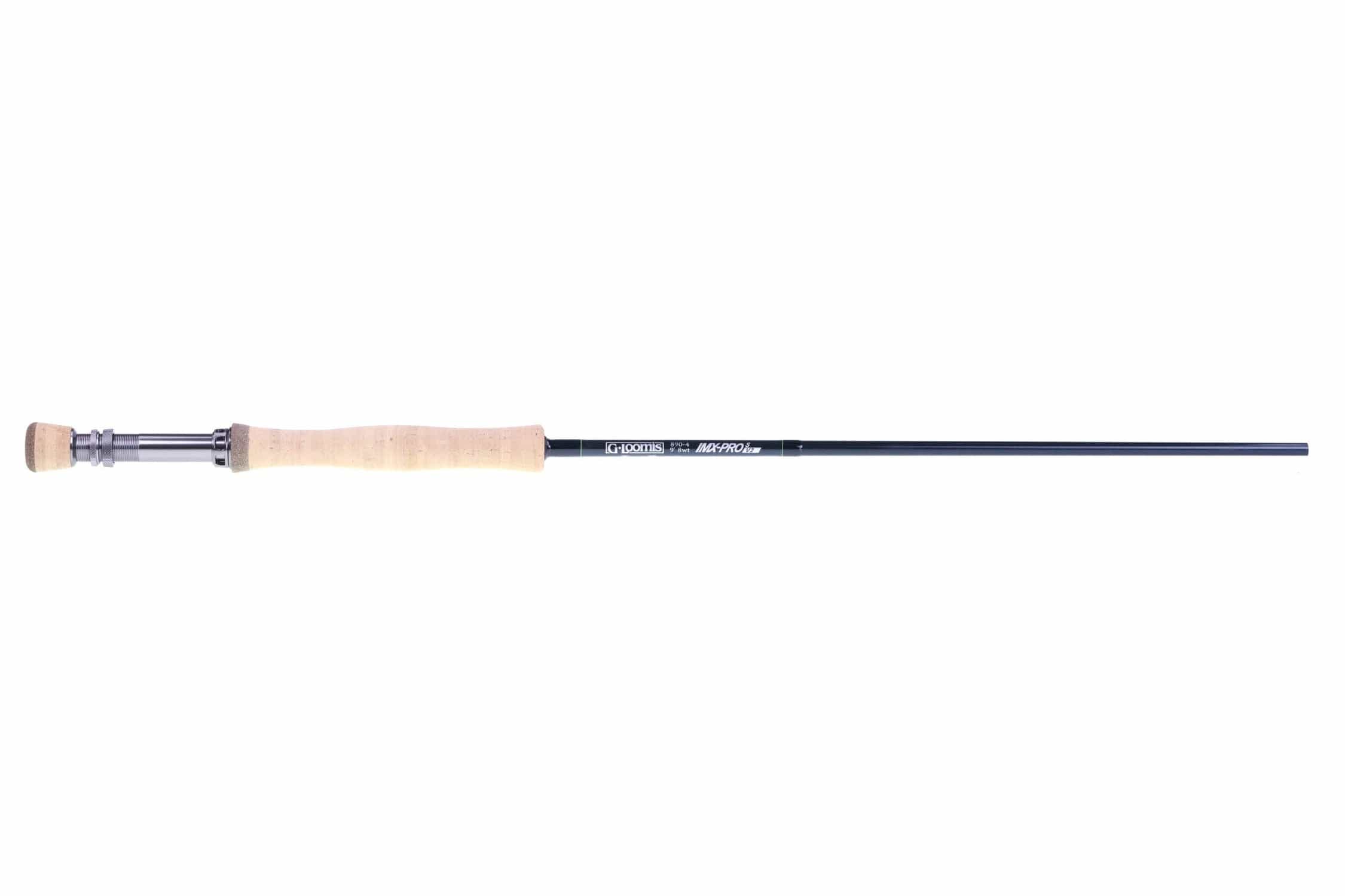 G. Loomis IMX-Pro V2 saltwater fly rod with natural cork handle, stainless reel seat and black graphite blank