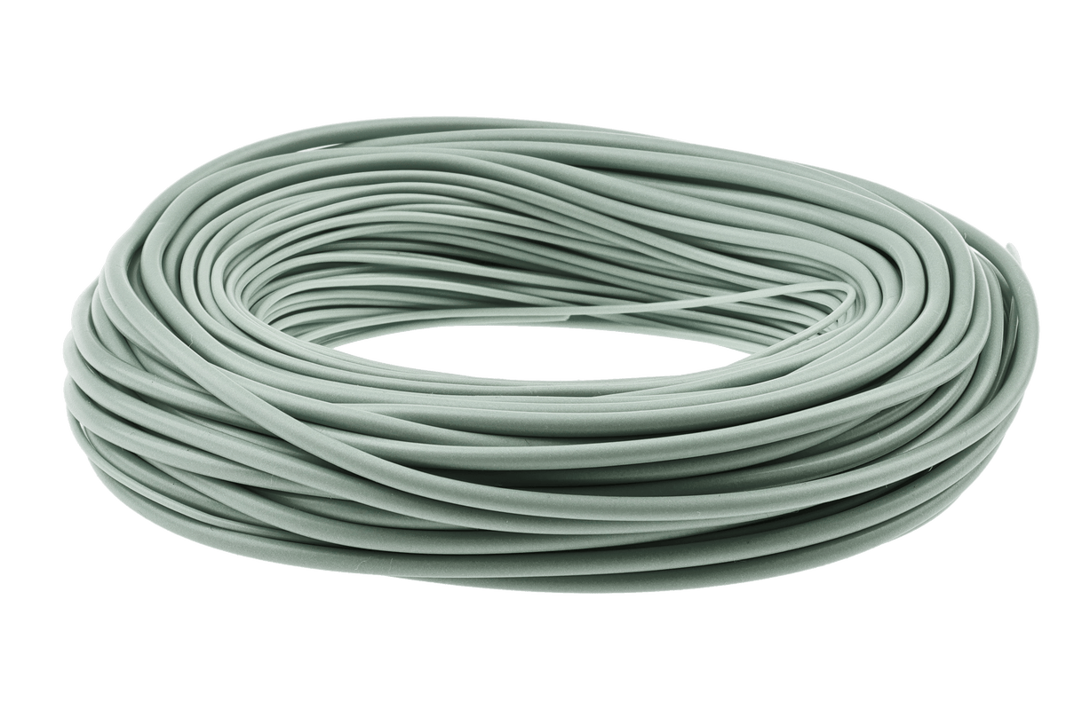 Coiled pale mint-green smooth coated fly line, Gaelforce Equalizer extreme distance head for long-distance casting
