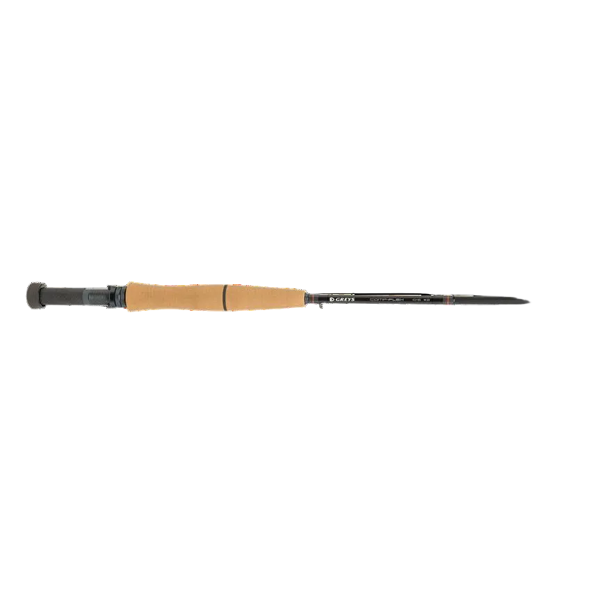 Greys Comp-Flex fly rod in matte dark grey with AAA cork handle and down-locking reel seat