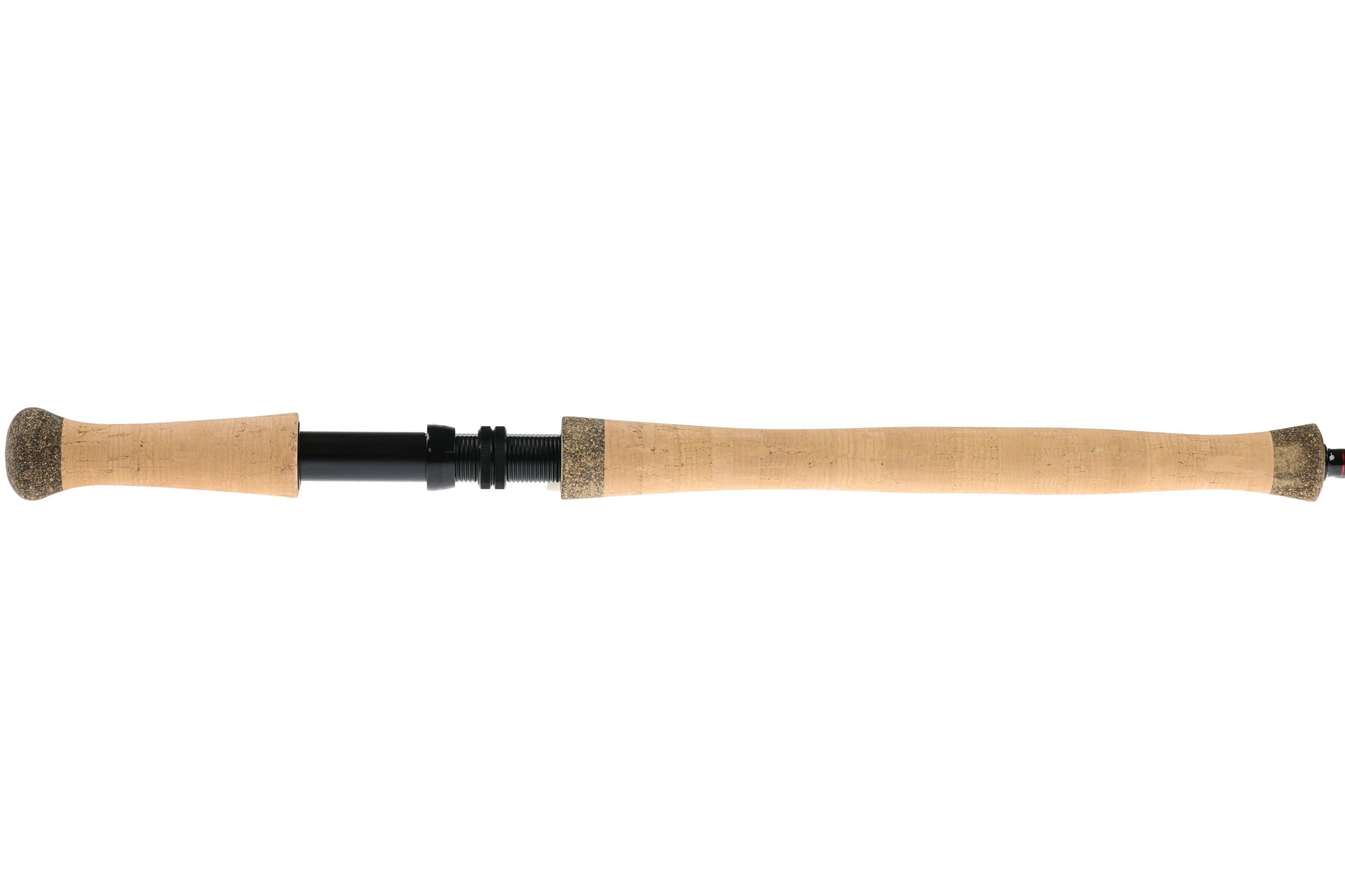 Greys Kite switch fly rod with natural cork handle, black metal reel seat and dark cork butt caps