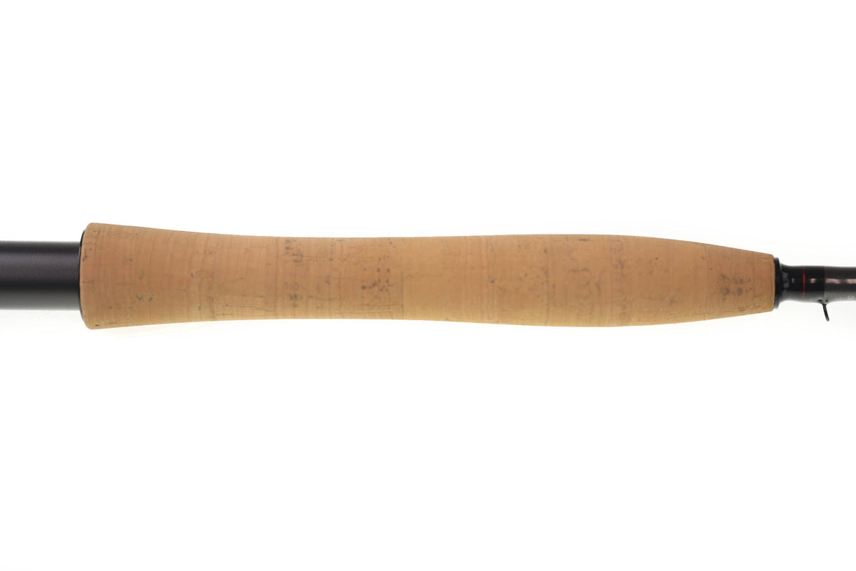 Greys Lance fly rod with natural tan cork handle and black graphite blank, slim ergonomic casting rod grip