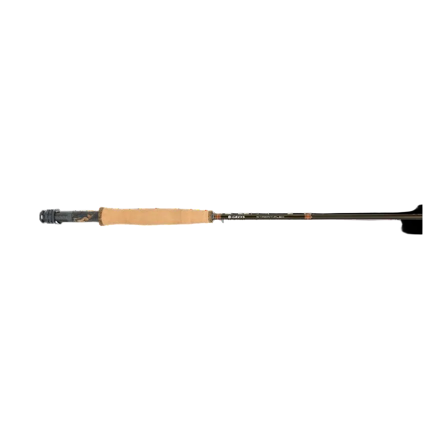 Greys Stream-Flex fly rod in bronze with AAA cork reversed half-wells handle and camo pattern reel seat