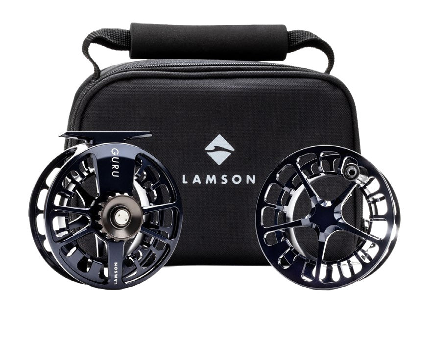 Lamson Guru X Fly Reel 2-Pack in Blue Steel with spare spool and carrying case