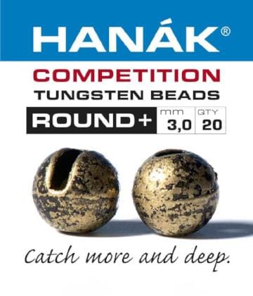 Pair of Hanak Competition Round+ slotted tungsten beads, round mottled antique gold-black finish for fly tying