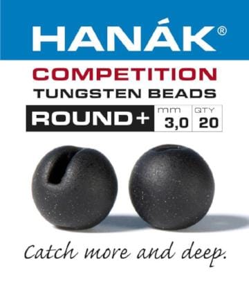 Matte black slotted round tungsten beads Hanak Competition Round+ fly tying, 3.0mm pair
