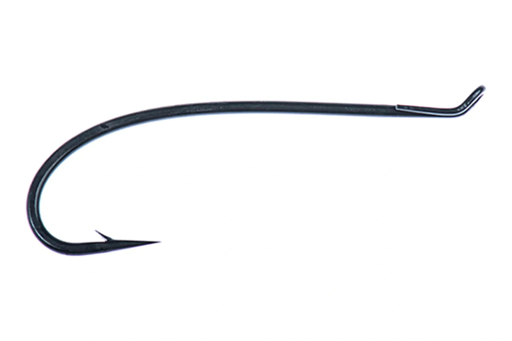 Ahrex HR413 black metal classic single fly tying hook with curved shank, barbed point and bent eye