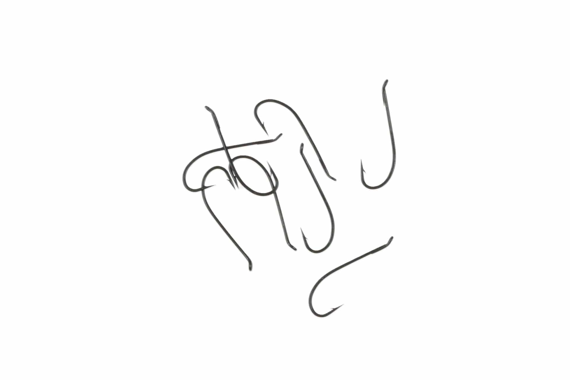 Gunmetal Ahrex HR413 single fly-tying hooks, forged steel long-shank curved with barbed points and matte finish