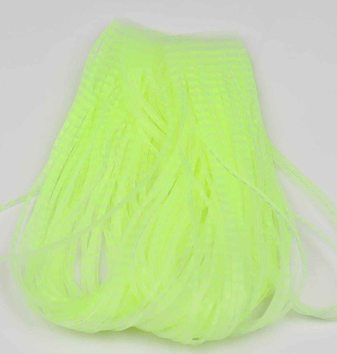Chicone's barred crusher legs, fluorescent chartreuse synthetic thin barred strips for fly tying