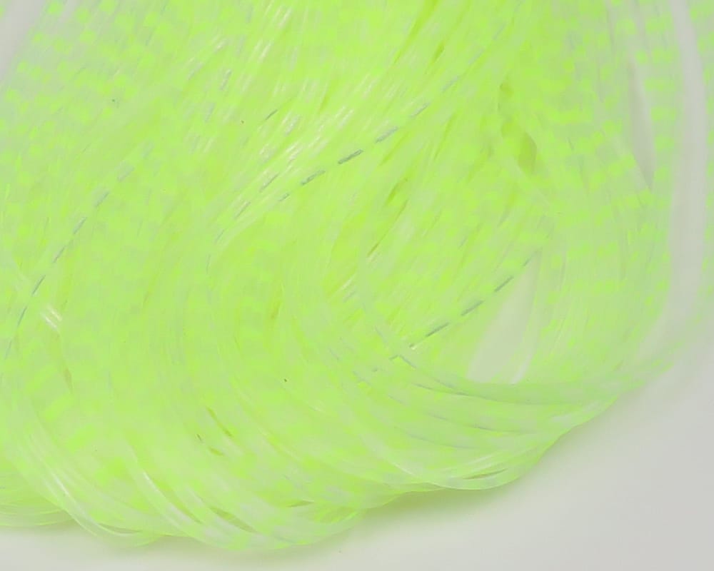Chartreuse translucent synthetic crusher legs with subtle silver barred flash for fly tying