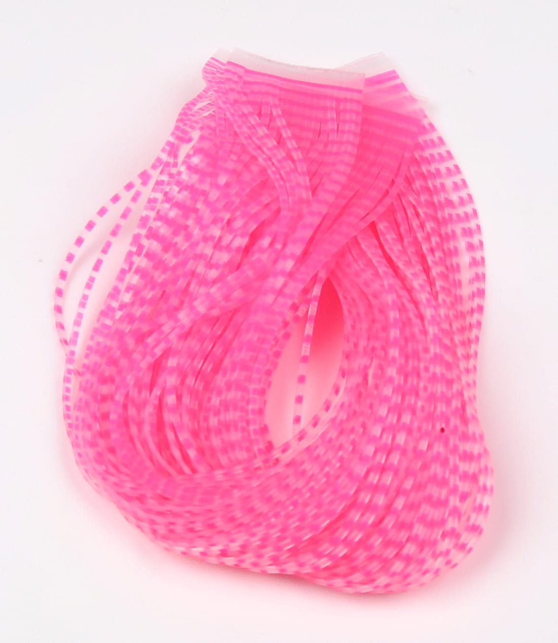 Bundle of Hareline Chicone's Barred Crusher Legs: hot pink translucent synthetic strips for fly tying