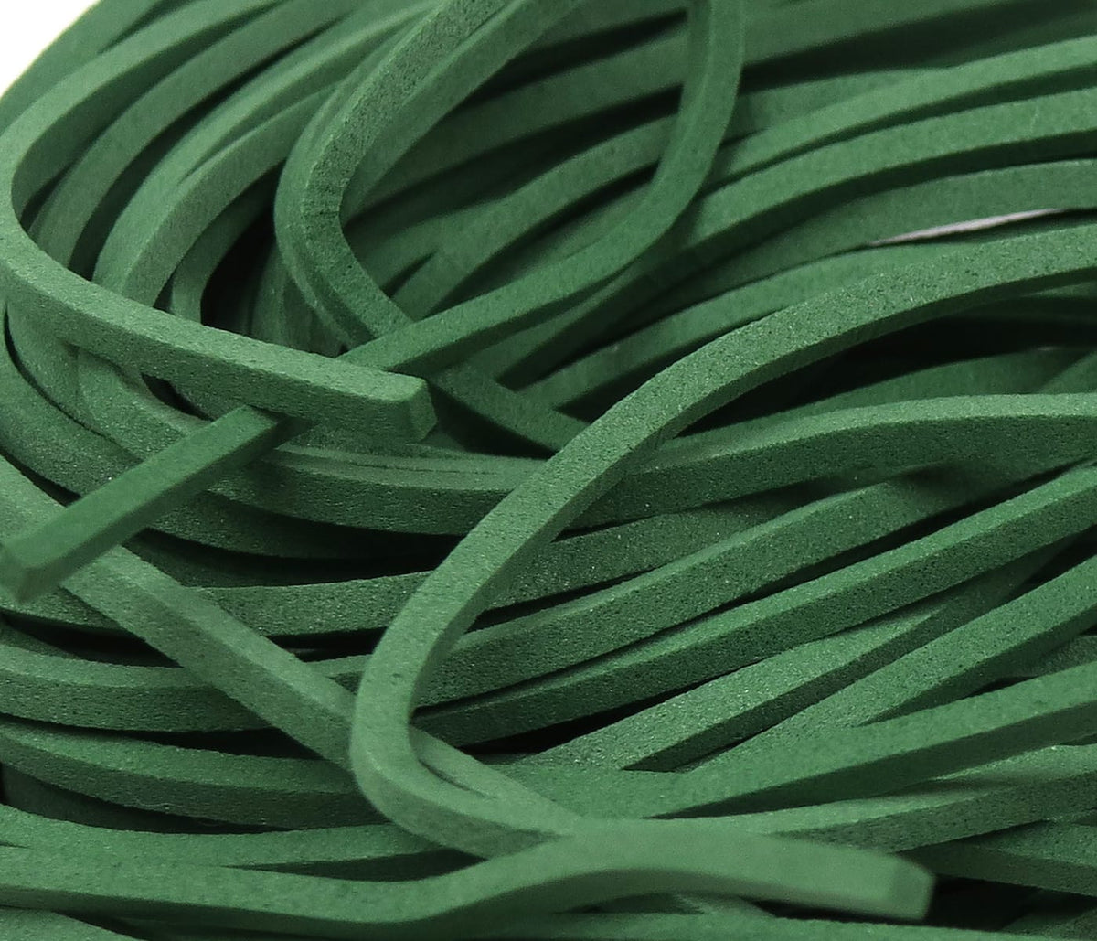 Forest green fettuccine foam strips with flat suede-like texture for fly tying