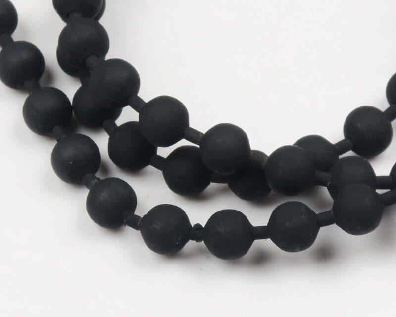 Matte black bead chain with linked round rubber beads, Chicone's stealth style for fly tying
