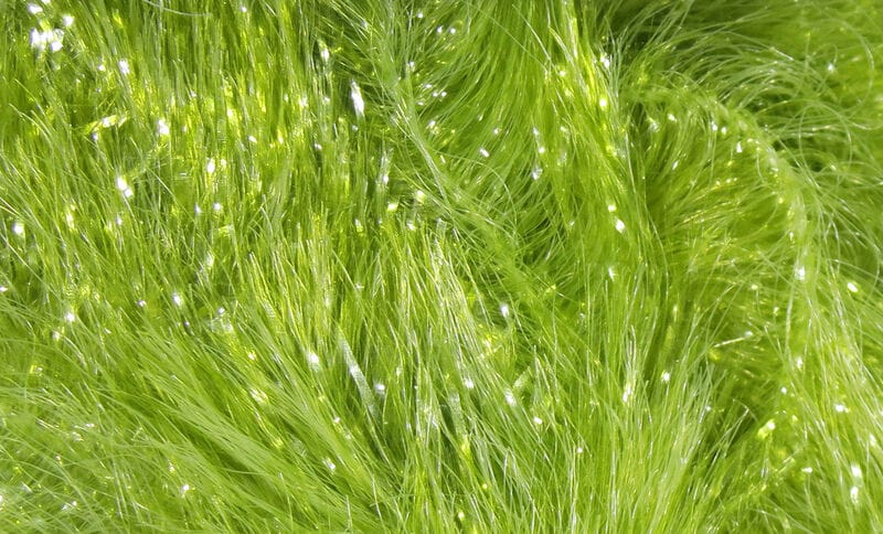 Bright chartreuse green Chocklett's Finesse Body chenille with fine fuzzy fibers and iridescent spark strands for fly tying