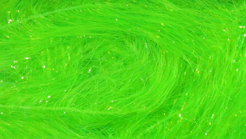 Neon chartreuse Chocklett's Finesse body chenille fibers with fine sparkle strands for fly tying