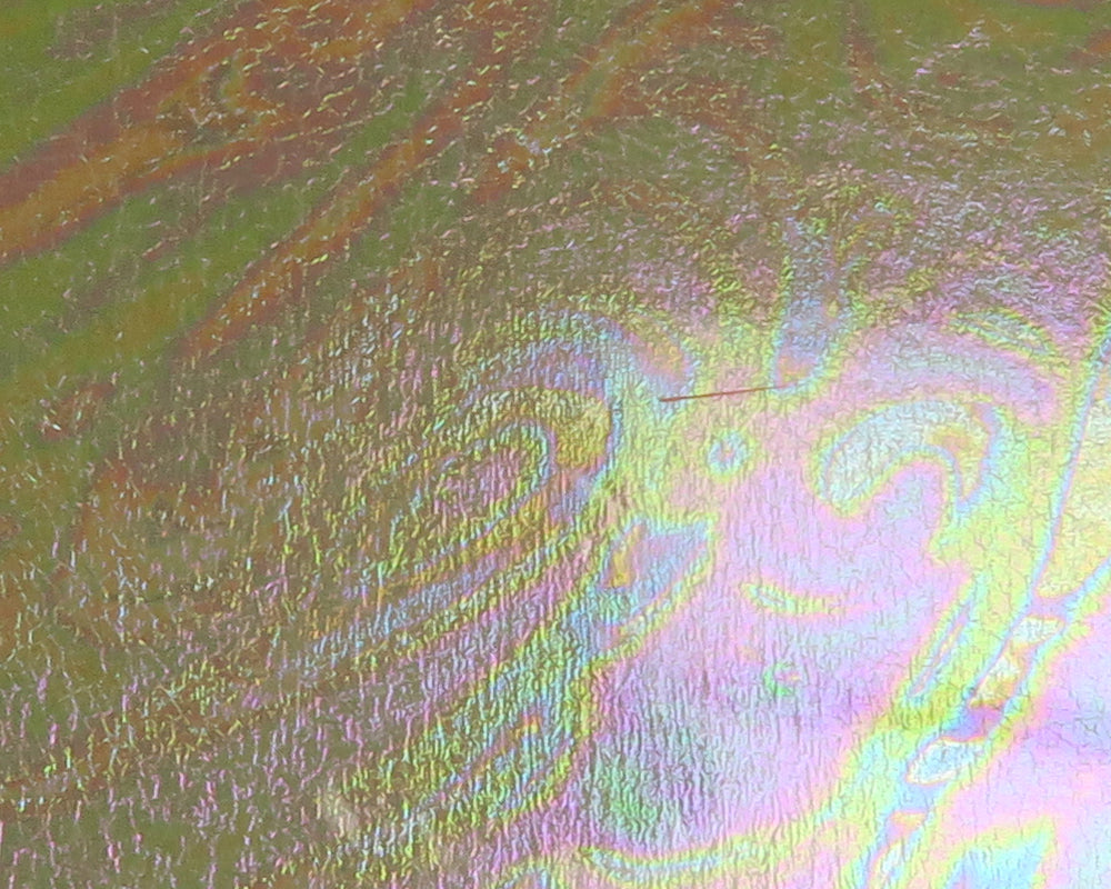 Iridescent pastel rainbow foam sheet with textured holographic swirls, Chocklett's Loco Foam for fly tying