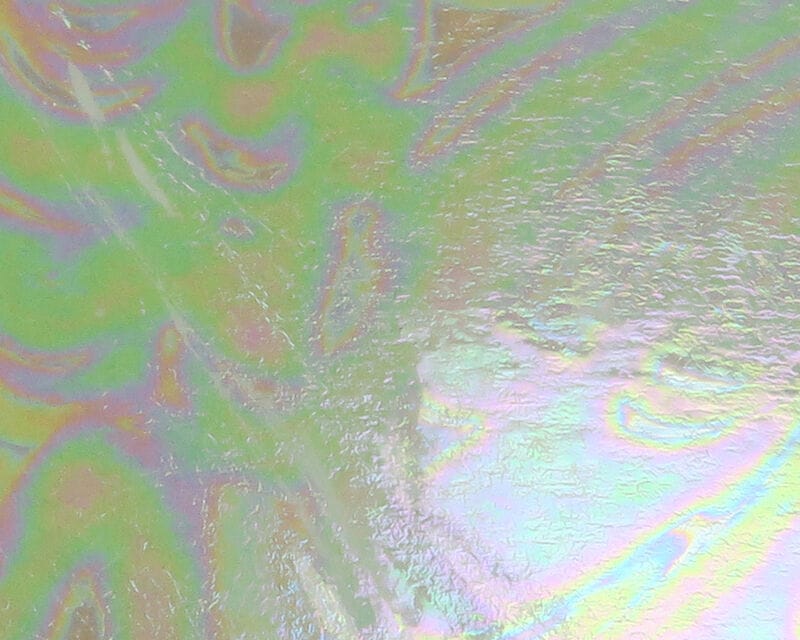 Iridescent holographic green-pink textured fly tying foam sheet with pearlescent rainbow swirls