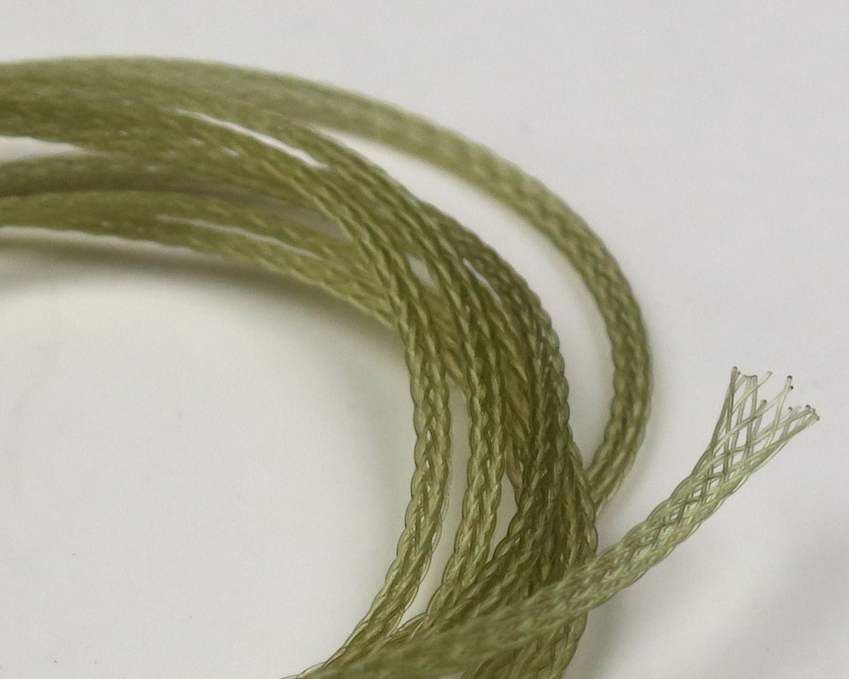 Olive green braided synthetic tubes, Hareline adult damsel body for fly tying, textured hollow nymph body material