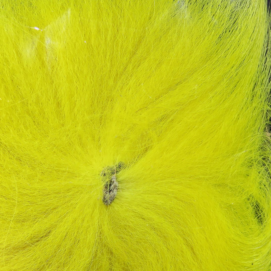 Hareline Arctic fox tail hair in bright chartreuse yellow, long soft hair tuft for fly tying