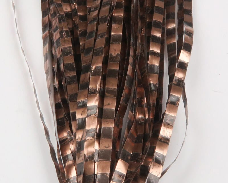 Hareline Barred Matrix fly fiber copper and black metallic thin ribbon strips with checkered sheen for fly tying