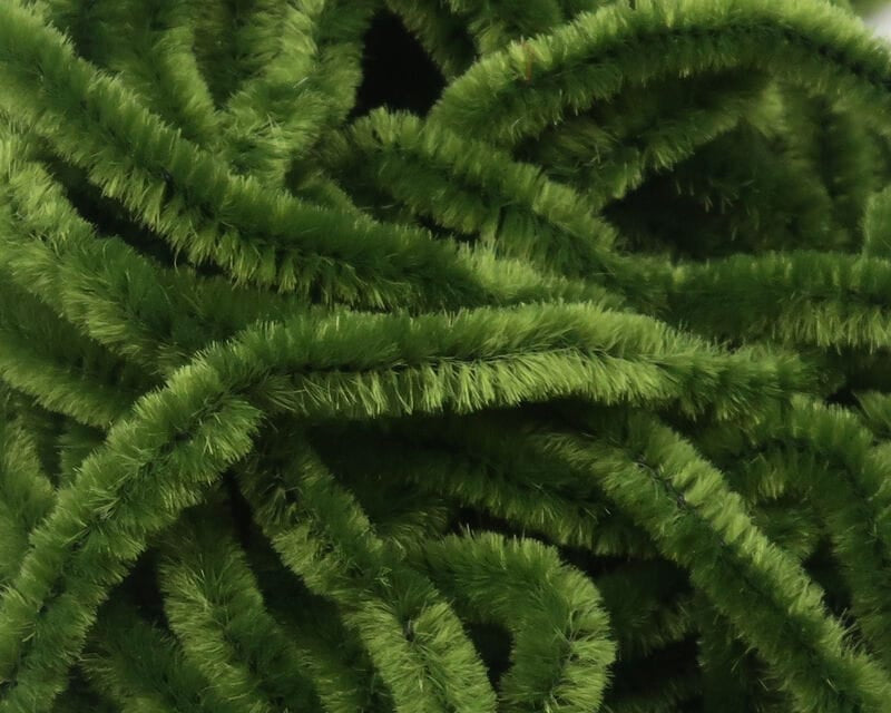 Olive green Hareline chenille stems, plush fuzzy synthetic fibers for fly tying bodies and lures