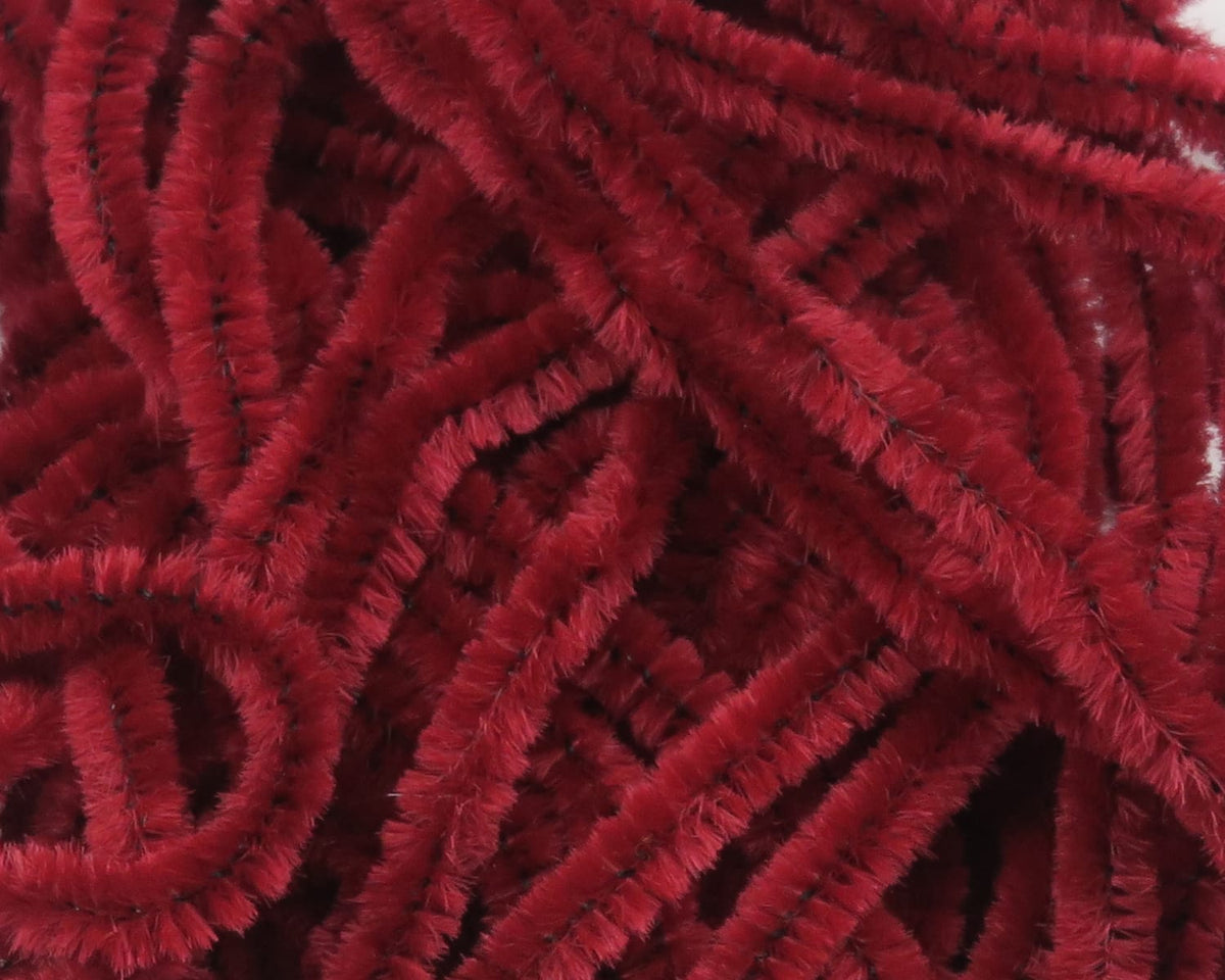 Hareline red chenille stems with dark core, dense fuzzy fibers for fly tying and lure bodies