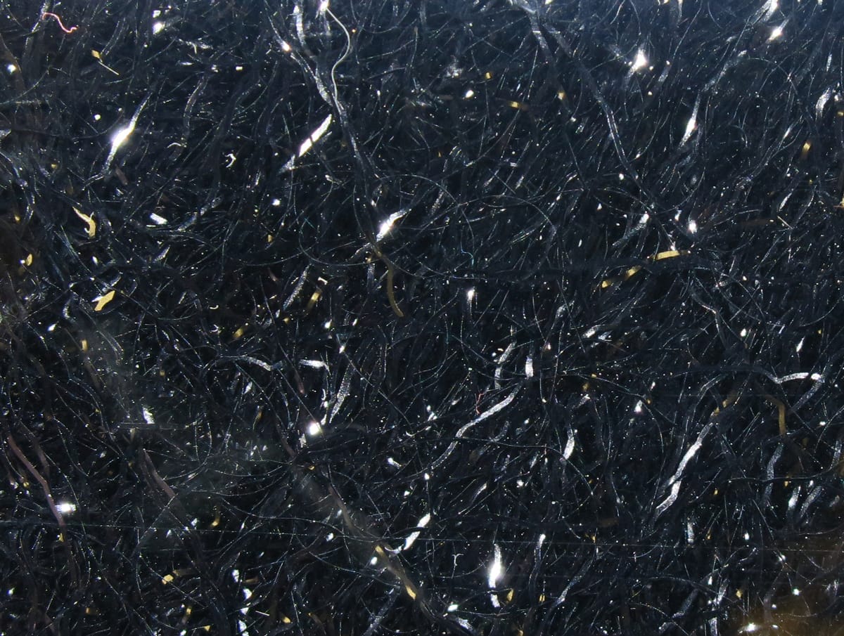 Black Ice Dub synthetic dubbing with iridescent silver flash fibers and tiny gold flecks for fly tying
