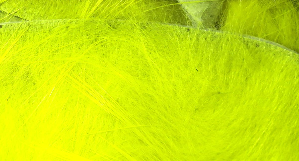 Neon chartreuse crosscut rabbit fur strips with soft long fibers for fly tying