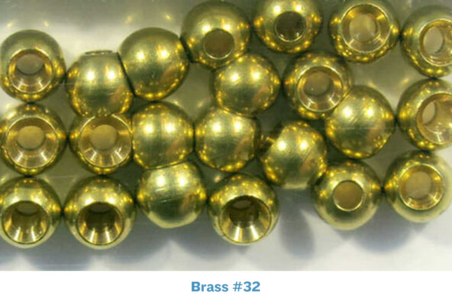 Shiny brass bead eyes for fly tying, gold metal Cyclops beads with hollow cupped centers, size #32