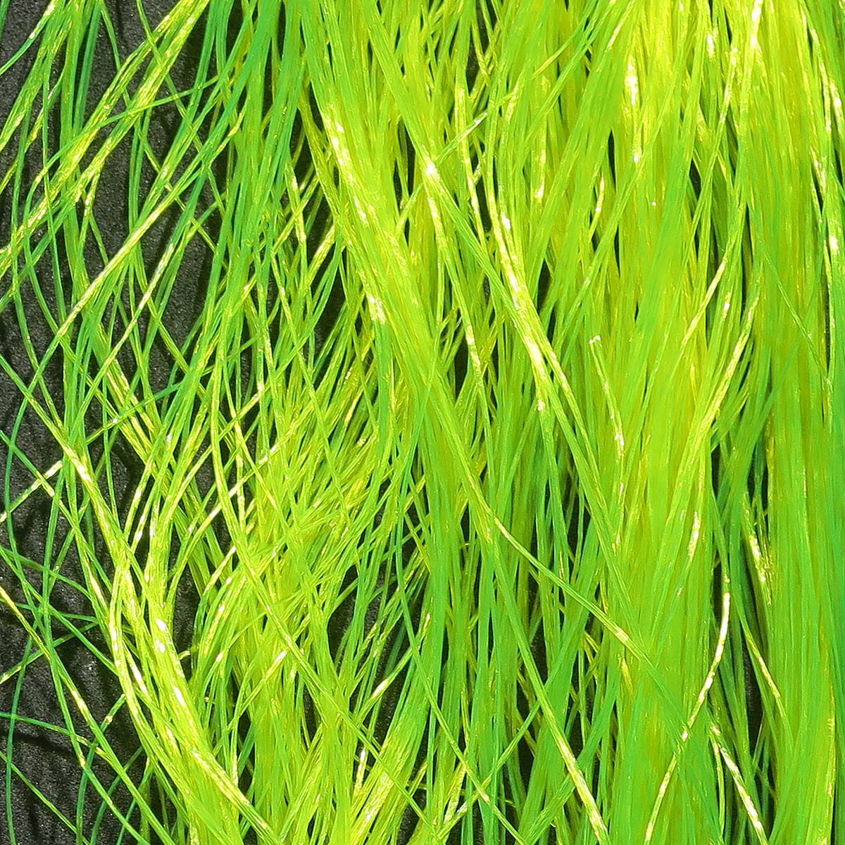 Hareline Daddy Long Legs chartreuse synthetic strands, long shiny thin fibers for fly tying