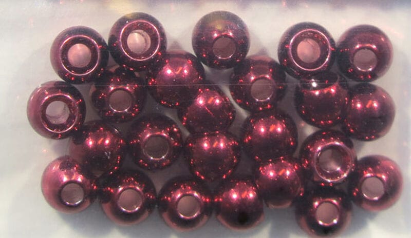 Hareline dazzle burgundy brass beads, round metallic fly tying beads with glossy sparkle and center holes